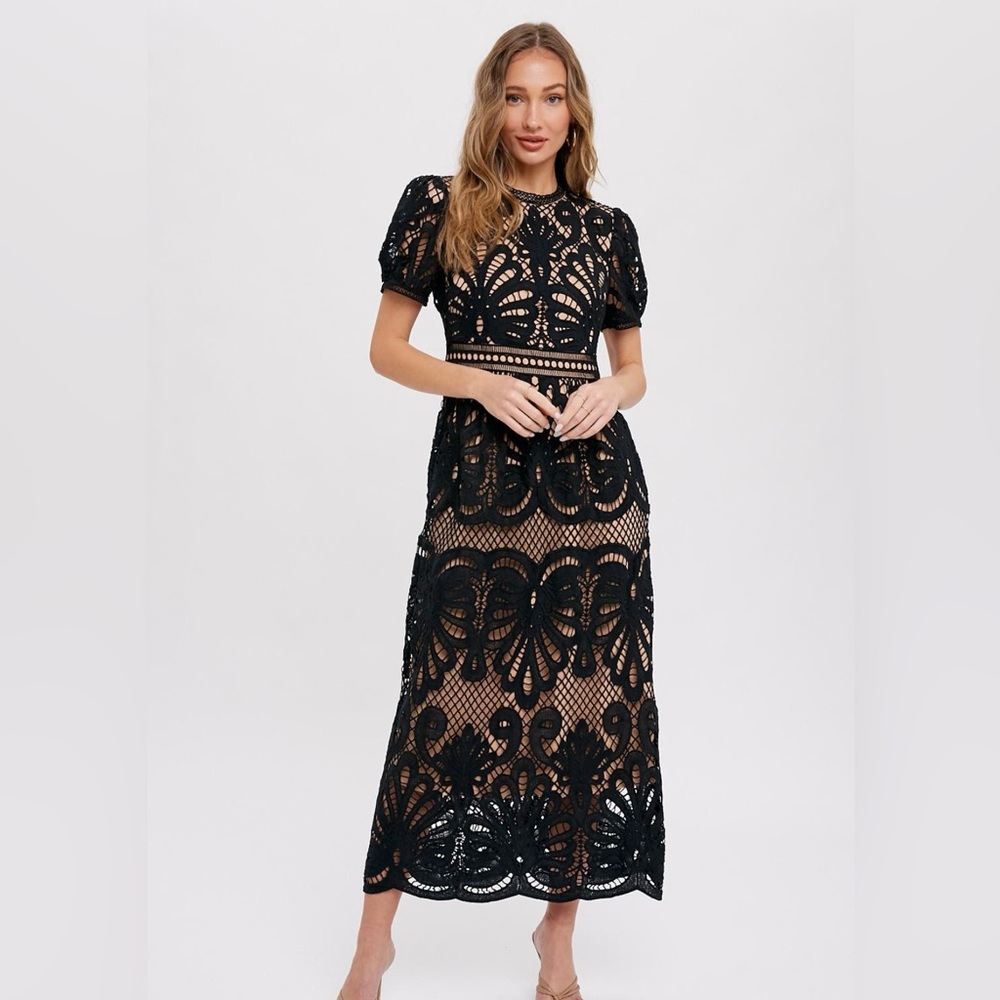 Bluivy Crochet Lace Midi Dress Size Small, Medium & Large